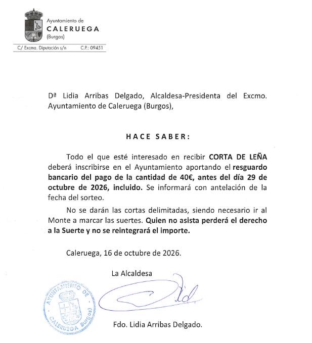 EDICTO: CORTA DE LEÑA 2026